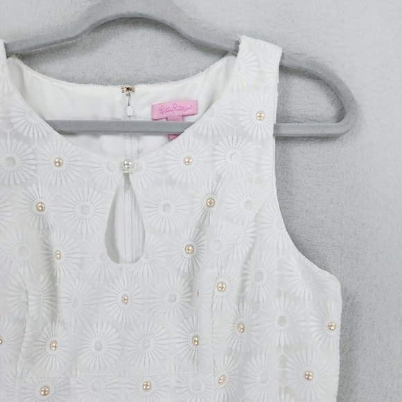 Lilly Pulitzer Dress Womens 12 Resort White Nicci Pinwheel Organza Floral Lace - Picture 2 of 16